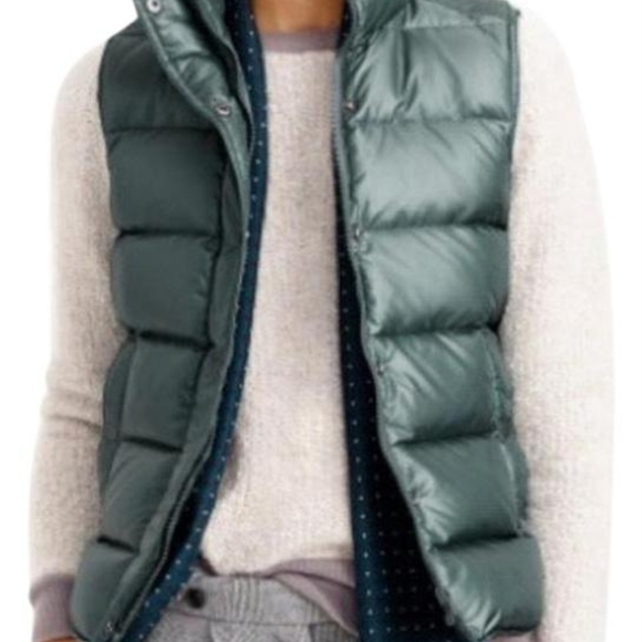 J. Crew Green Shiney Puffer Down Vest - Picture 2 of 8